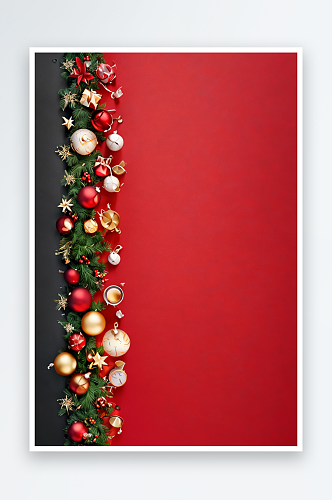 圣诞装饰背景红色与圣诞老人帽子玻璃球