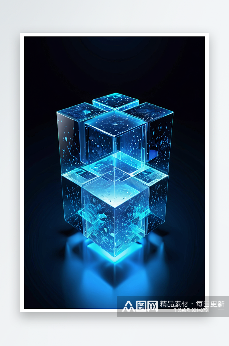 蓝色立方体发光创意抽象背景素材