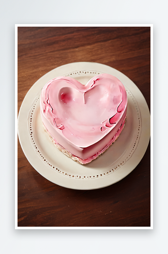 盘子上粉色心形蛋糕照片