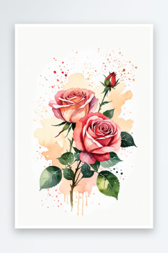 水彩玫瑰插画图片