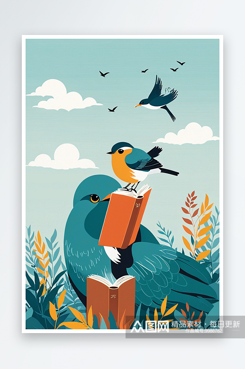 背景分离动物系列组图共多幅爱读书的鸟系列素材