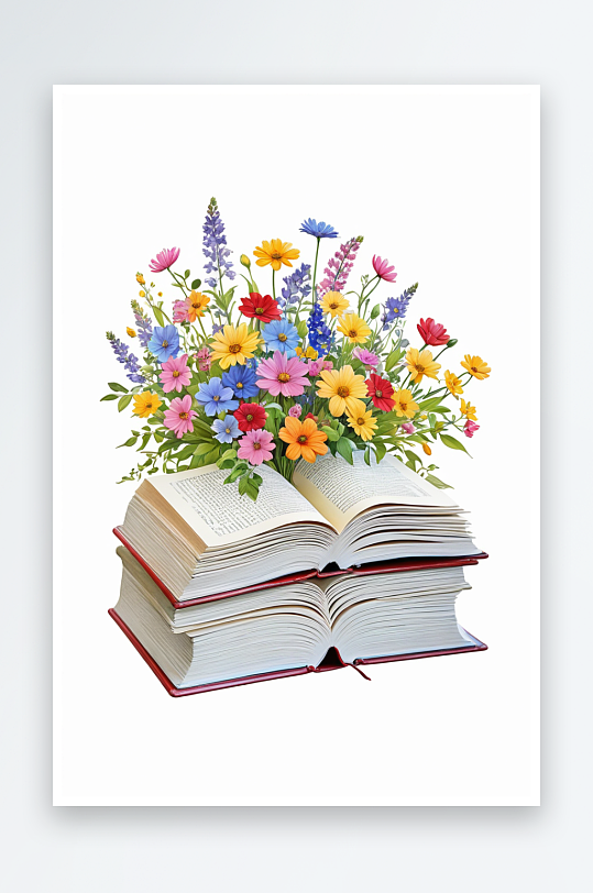 在书籍里畅玩喜悦的鲜花盛放