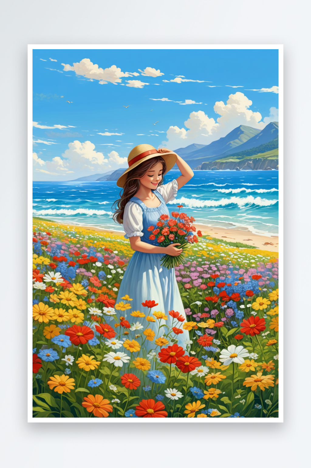 在花海采花的女孩素材