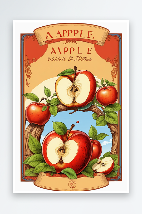 原创手绘卡通水果苹果海报素材
