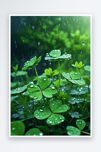 雨露下唯四叶草梦幻写实壁纸