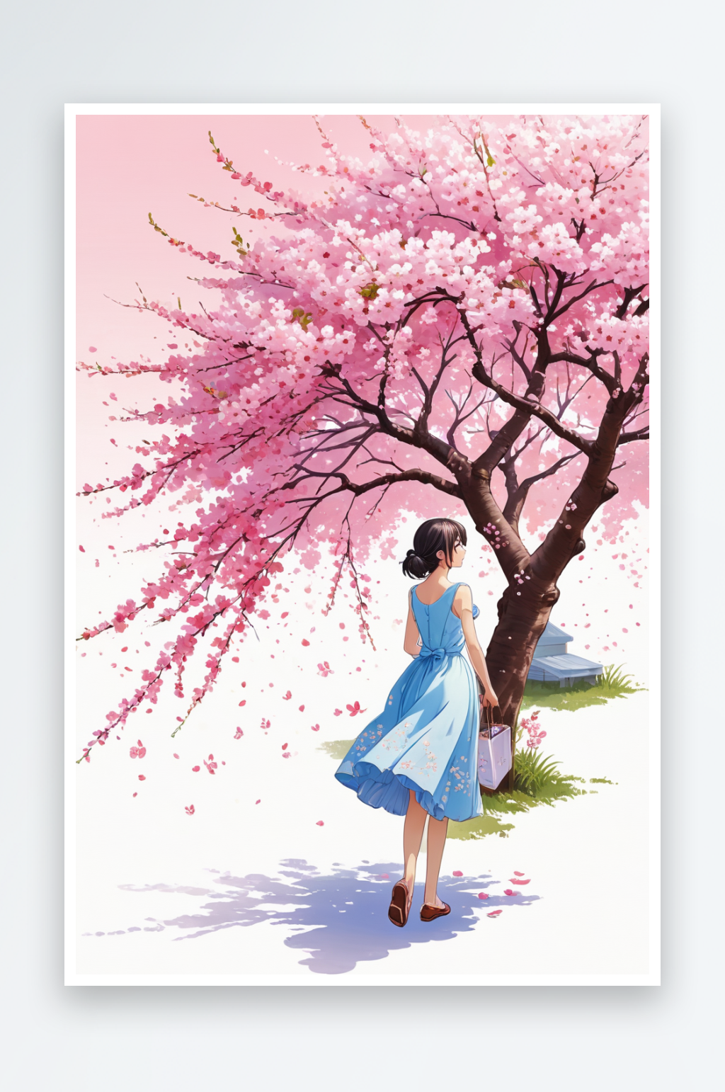 樱花树下插画图片素材