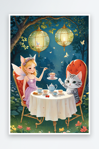 小仙女与猫咪下午茶可爱童话绘本