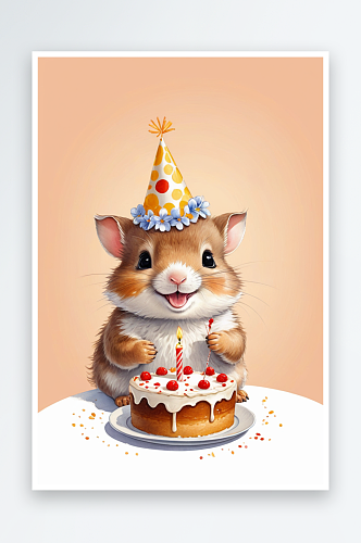 小动物庆祝生日吃蛋糕