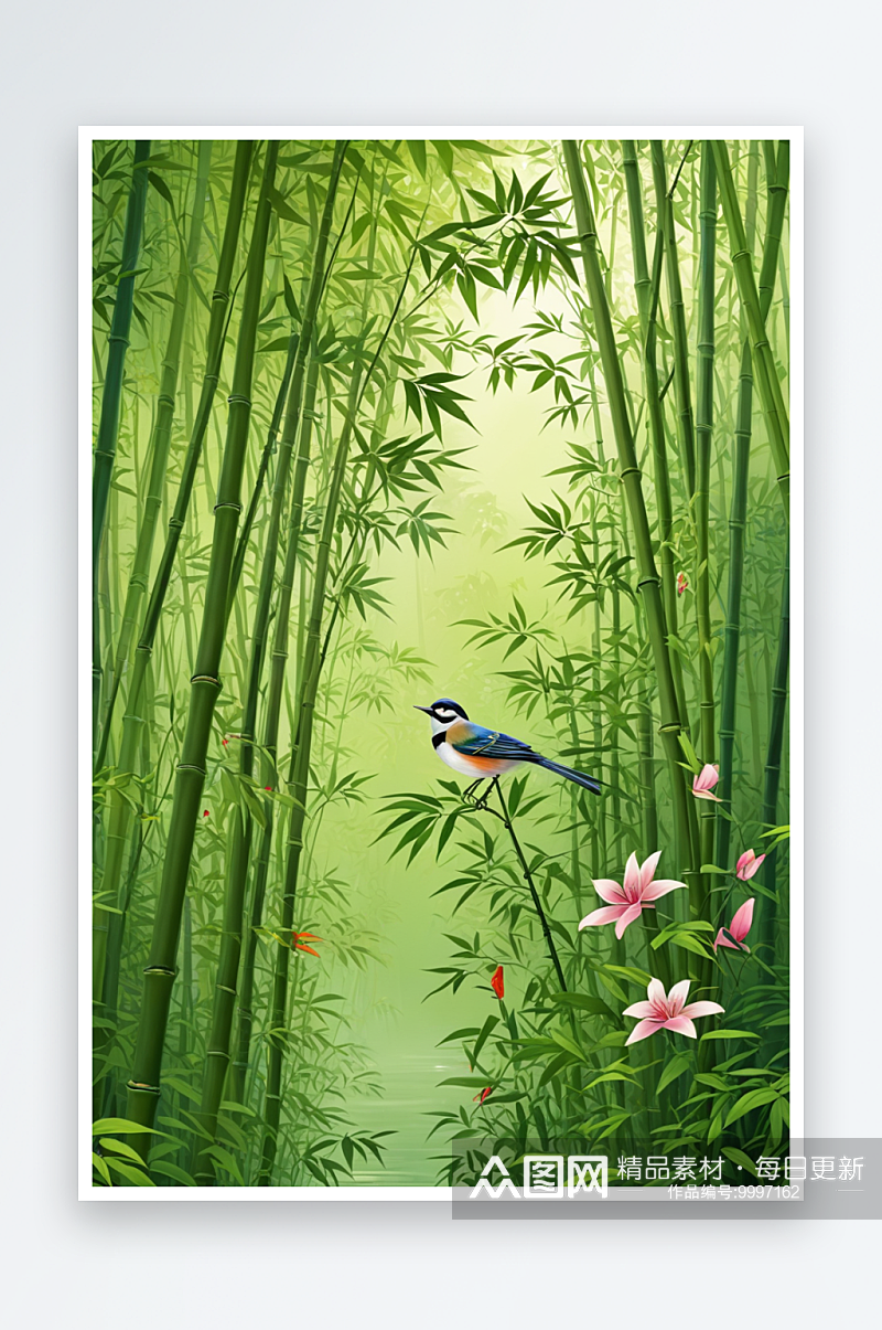夏季竹林鸟鸣叫图片素材