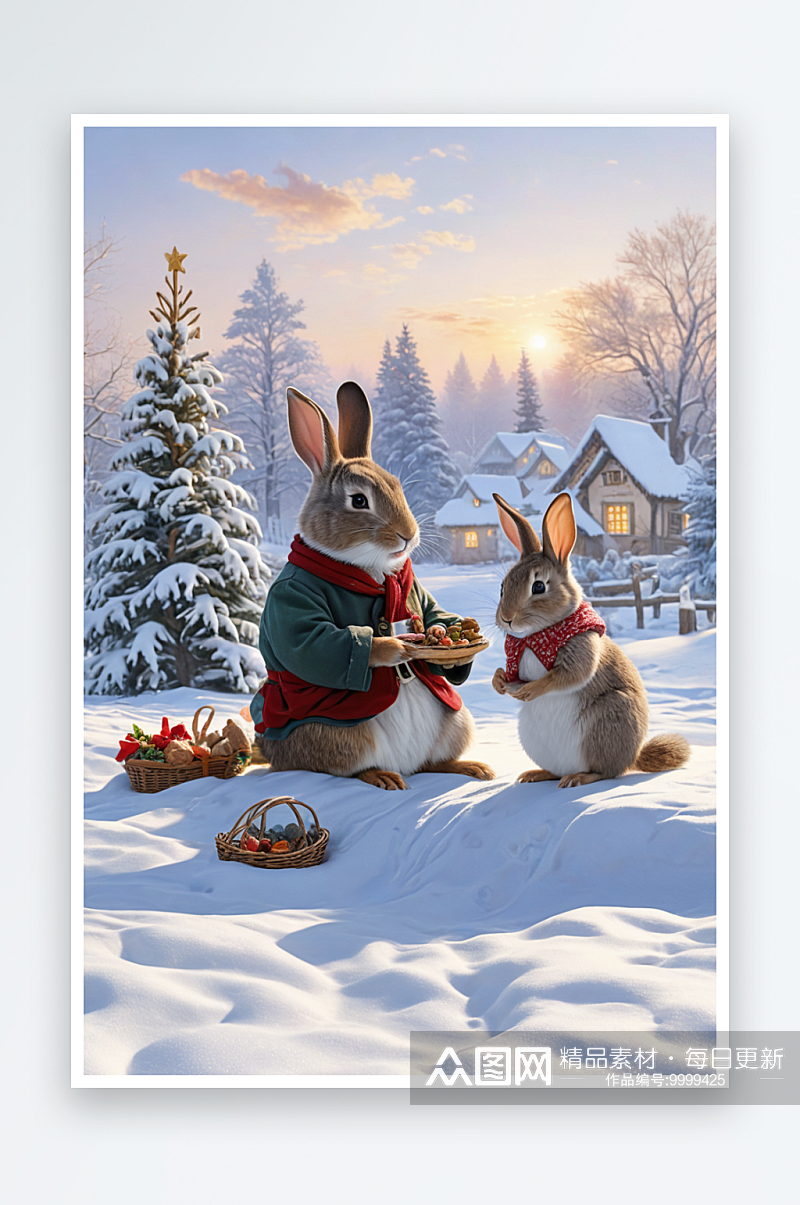 兔子和老鼠的圣诞约会素材