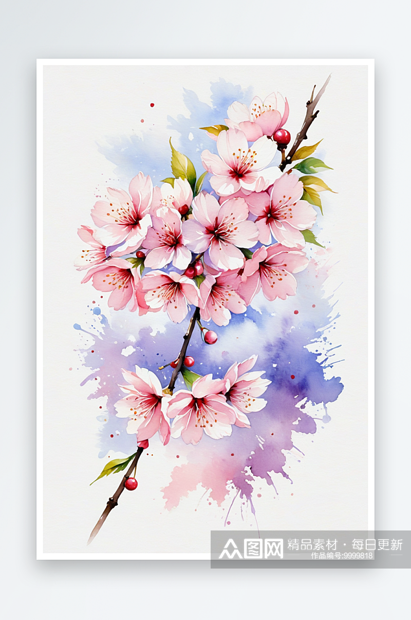 水彩手绘樱花图片素材