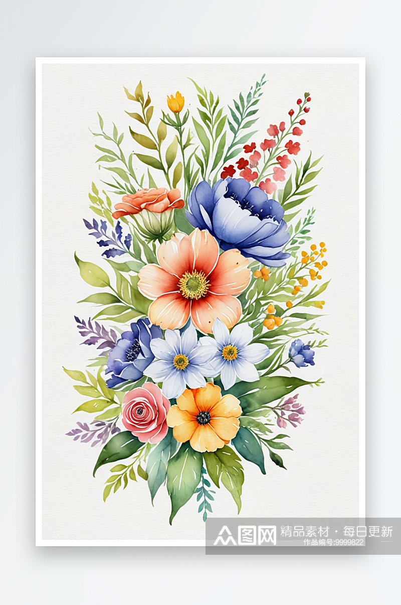 水彩手绘花卉花束素材