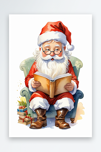 数字艺术卡通的圣诞老人在读睡前故事童话水