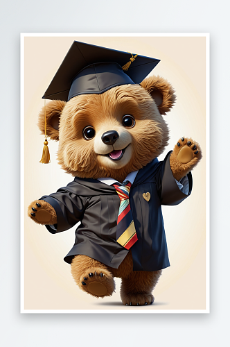 数字艺术穿着毕业礼服的拟人化的熊