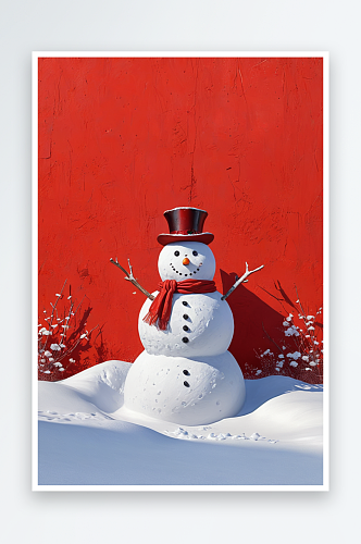 数字艺术潮风红色墙面前的雪人