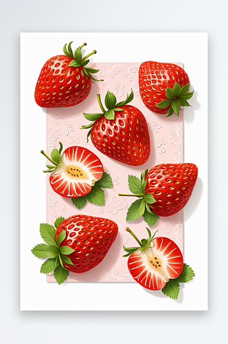 数位板绘草莓水果元素装饰素材平涂