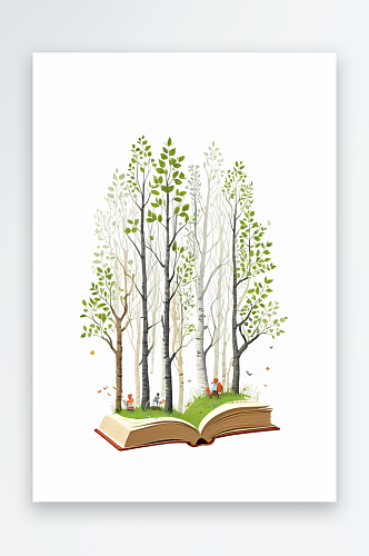 书籍上的树林创意春天白底