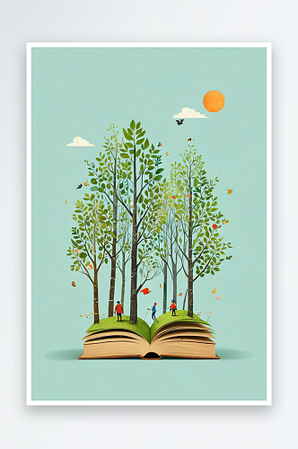 书籍上的树林创意春天