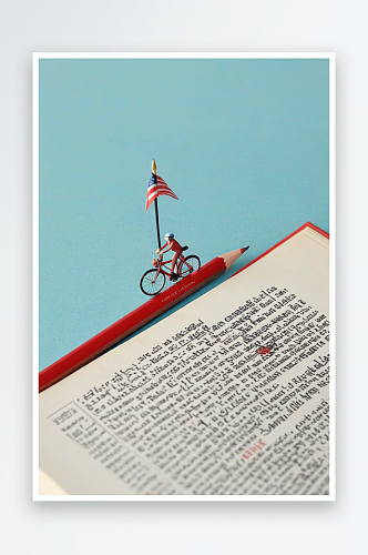 书本上的旗子终点铅笔公路冲刺自行车