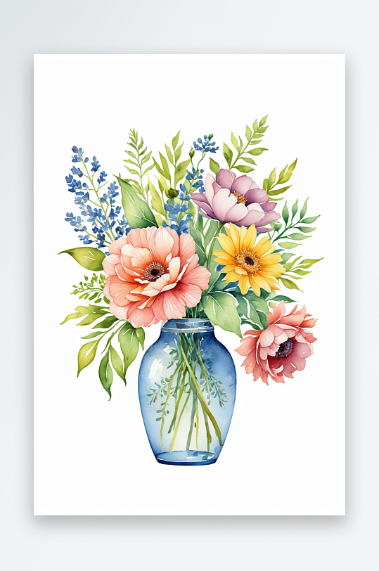 手绘水彩花瓶花束植物花卉
