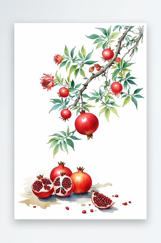 石榴手绘水彩工笔