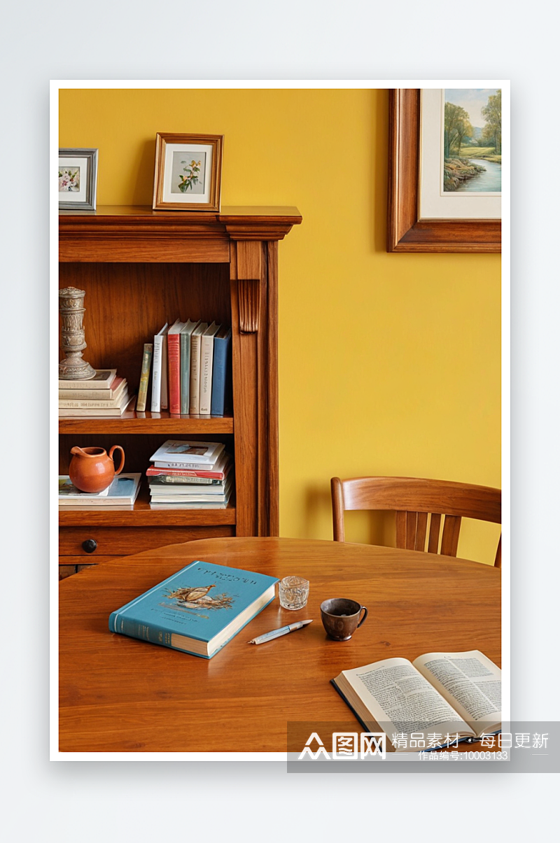 家庭书房场景家里桌子上的书的特写镜头素材