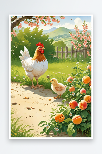 绘本母鸡小鸡系列桃花园下母鸡给小鸡讲故事