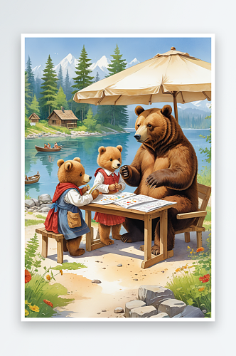 儿童与熊学习交流卖数学