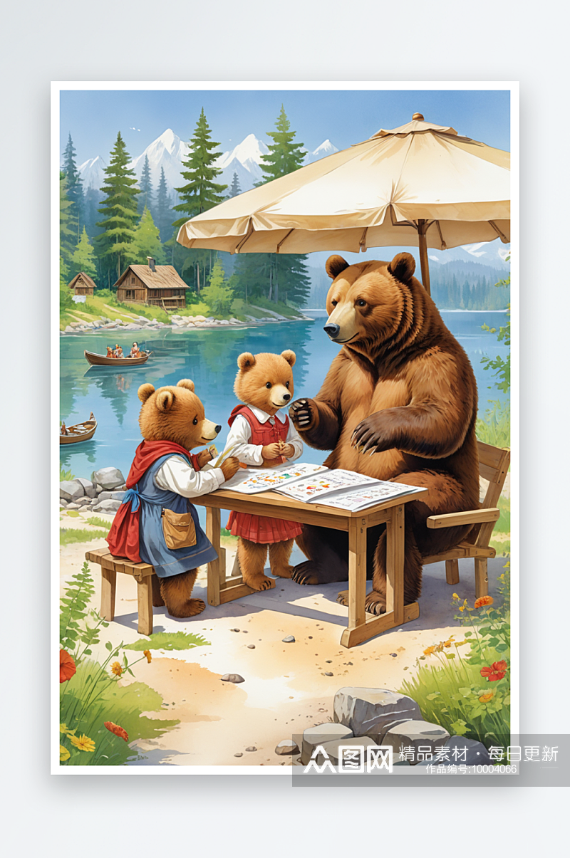 儿童与熊学习交流卖数学素材