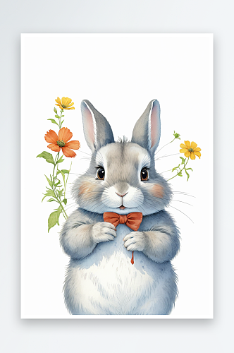 儿童动物系列带着眼睛的兔子