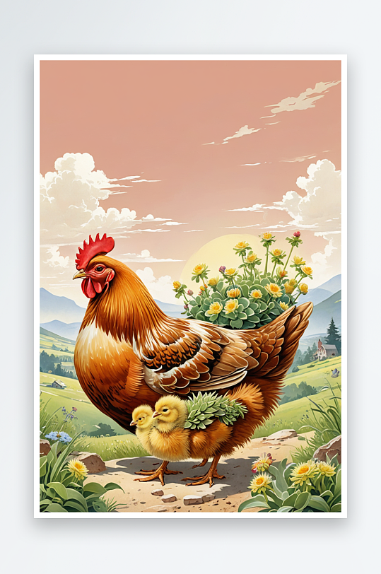 动物系列作品共幅母鸡和小鸡