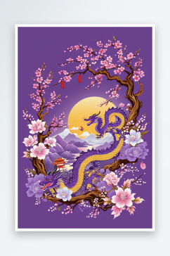 潮风龙年春节新年传统节日中式紫气东来