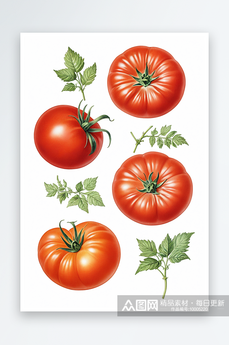 不同的西红柿手绘图案上装饰素材