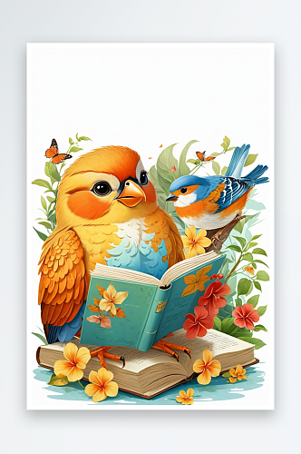 背景分离动物系列组图共多幅爱读书的鸟系列