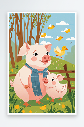 小猪和小鸭子的故事萌趣可爱的动物儿童