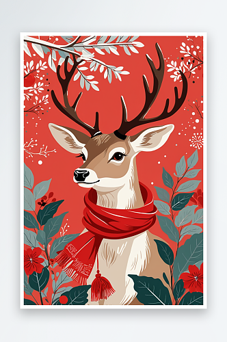 数字艺术驯鹿带着红围巾新年主题