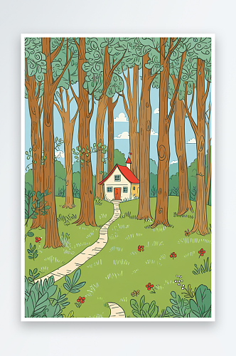 简笔儿童童话故事绘本之森林房子