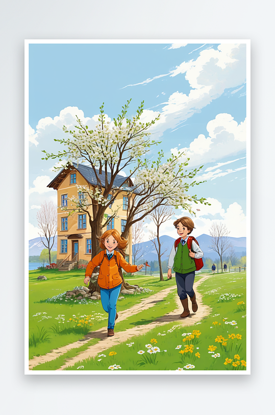 寒假过后春季开学读书的少年