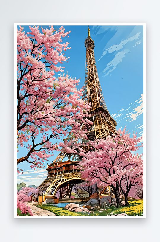 春天辉煌法巴黎埃菲尔铁塔背景下