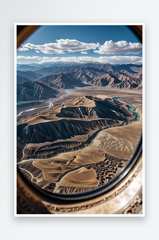 中中亚地区的西藏和塔克拉玛干沙漠鸟瞰图