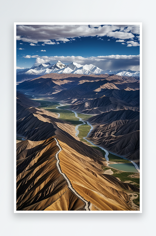 中中亚地区的西藏和塔克拉玛干沙漠鸟瞰图