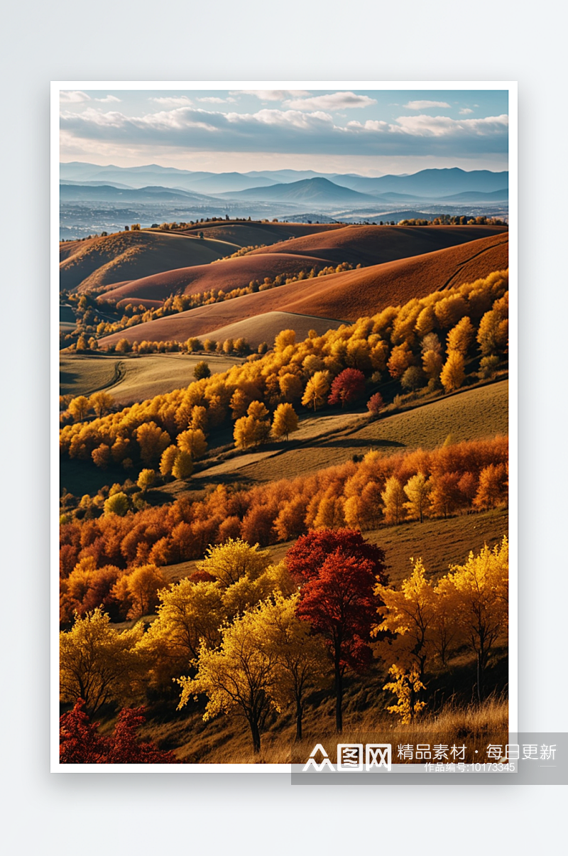中乌兰布通乡秋日天空映衬下的田野风景素材