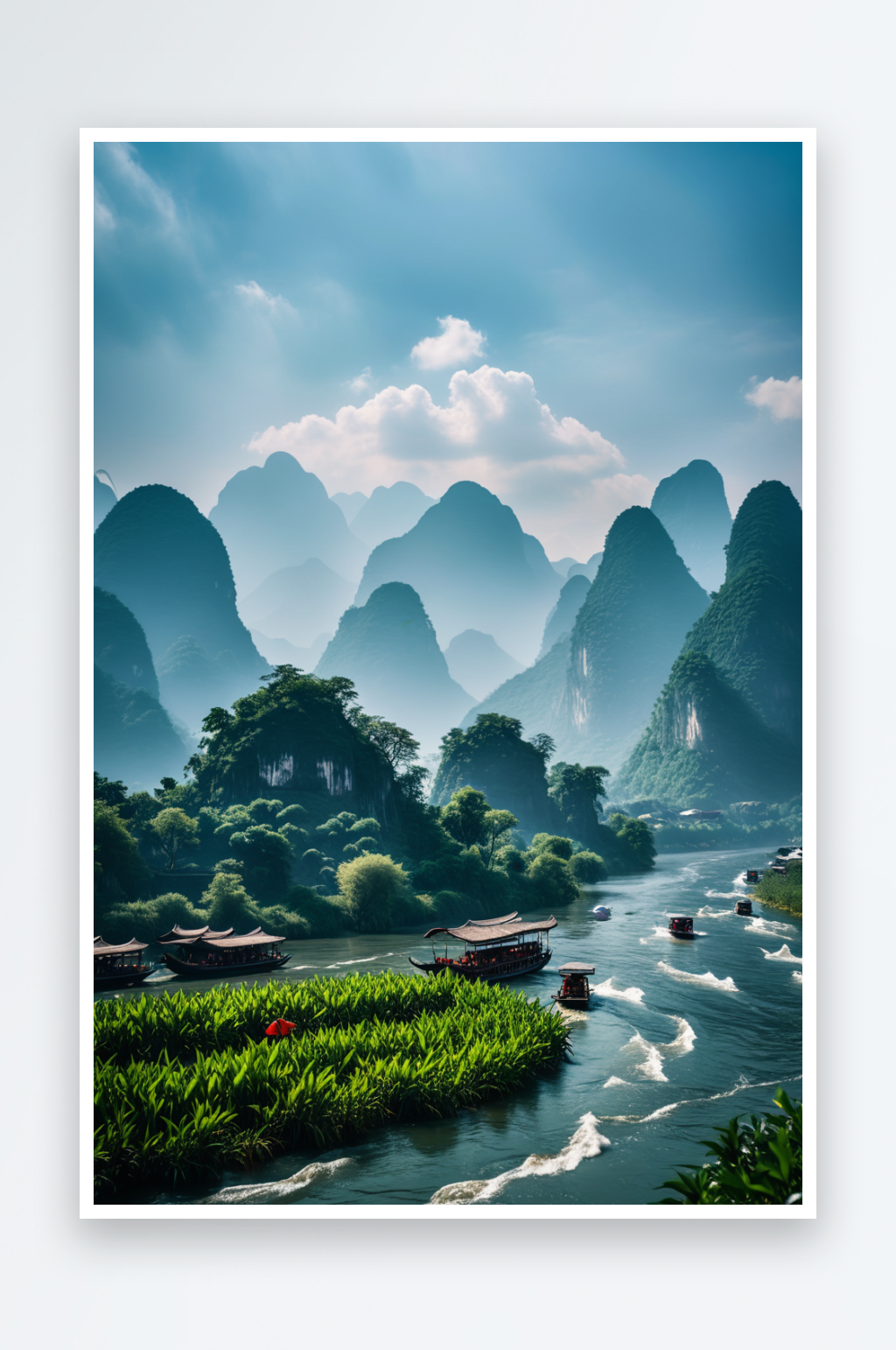 湛蓝的天空衬托着丽的海景和山景素材