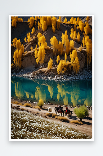 新疆喀纳斯风景区卧龙湾水中秋叶
