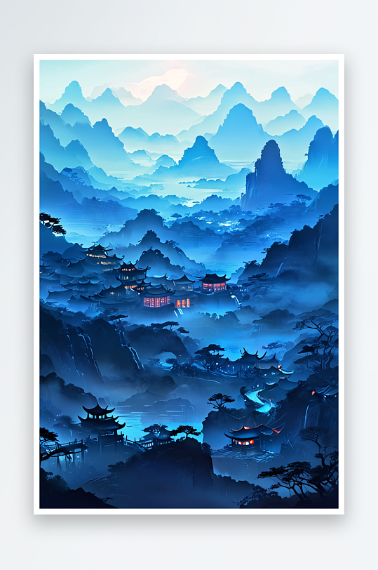 新中式山水风景水墨图片