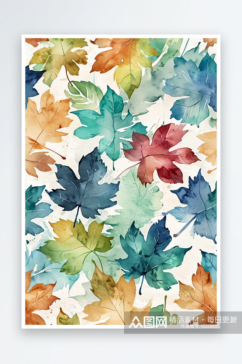 数码水彩彩色枫叶印花图案抽象图形海报背景素材