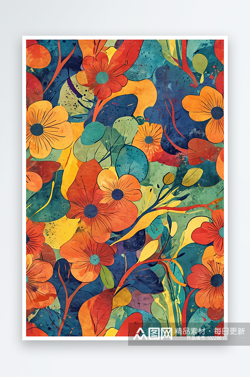 数码大色块卡通手绘花卉印花图案抽象图形海素材