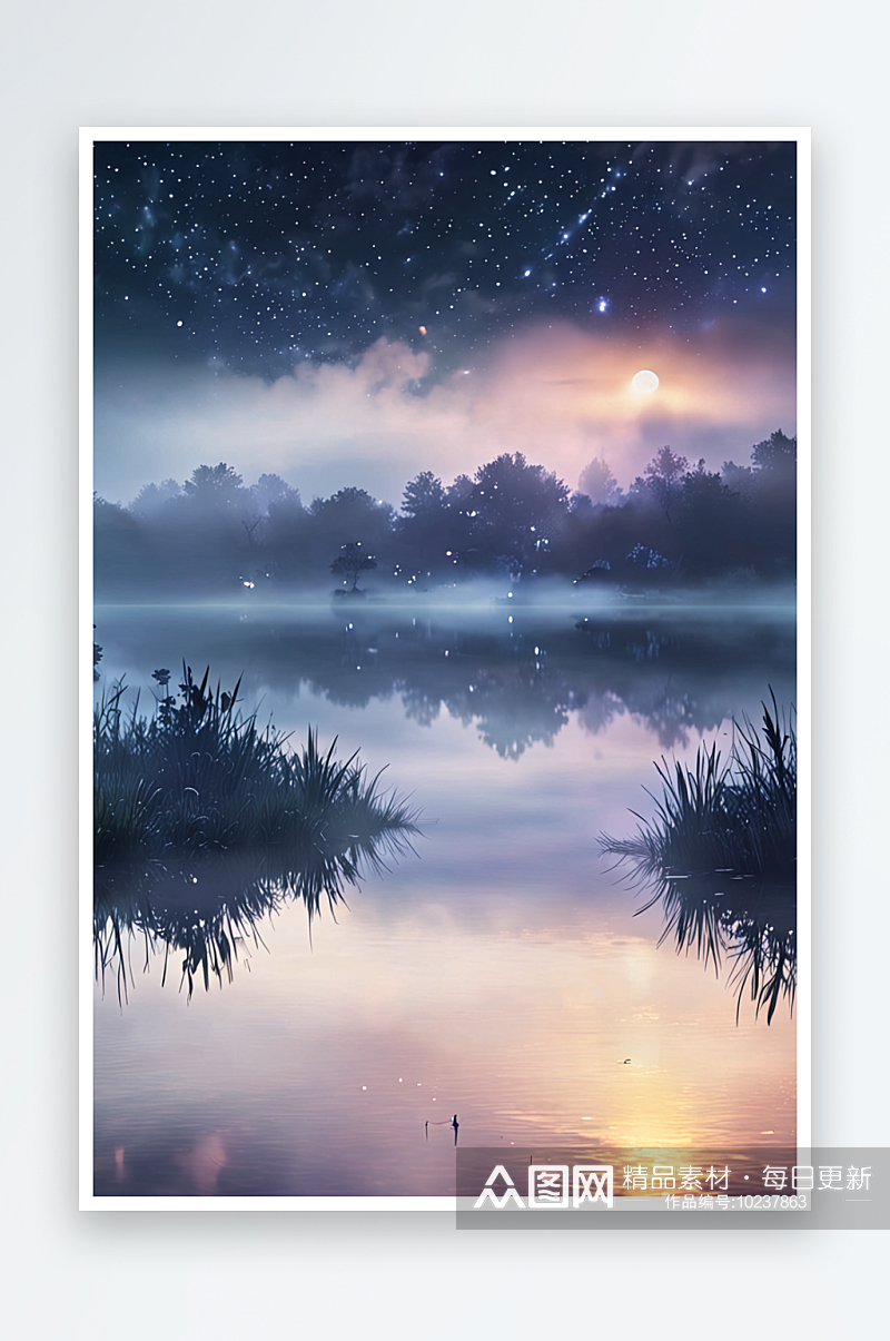 夜晚星空下森林里很安静背景图片素材