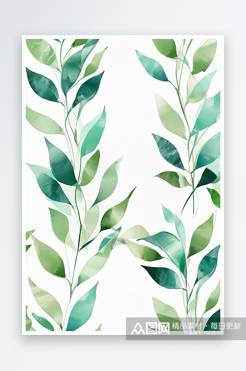 数码水彩绿叶子花卉印花图案抽象图形海报背素材