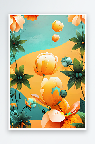 数码海滩棕榈树沙滩球图案图案抽象图形海报